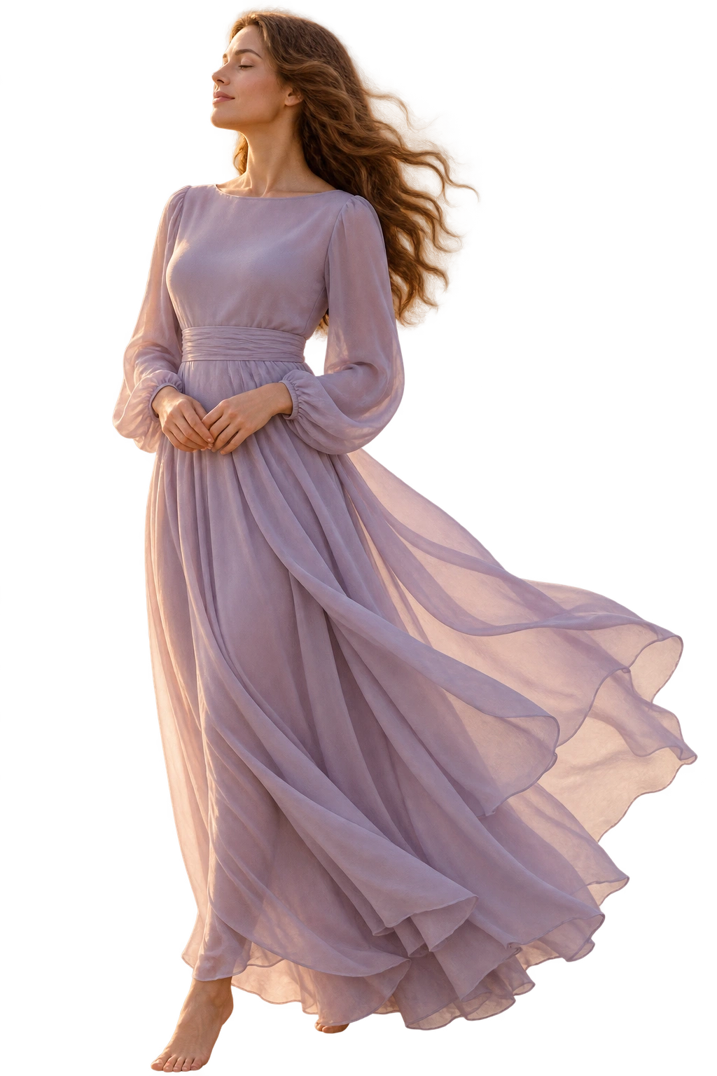 Figura feminina ilustrativa em um momento de presença à luz do amanhecer